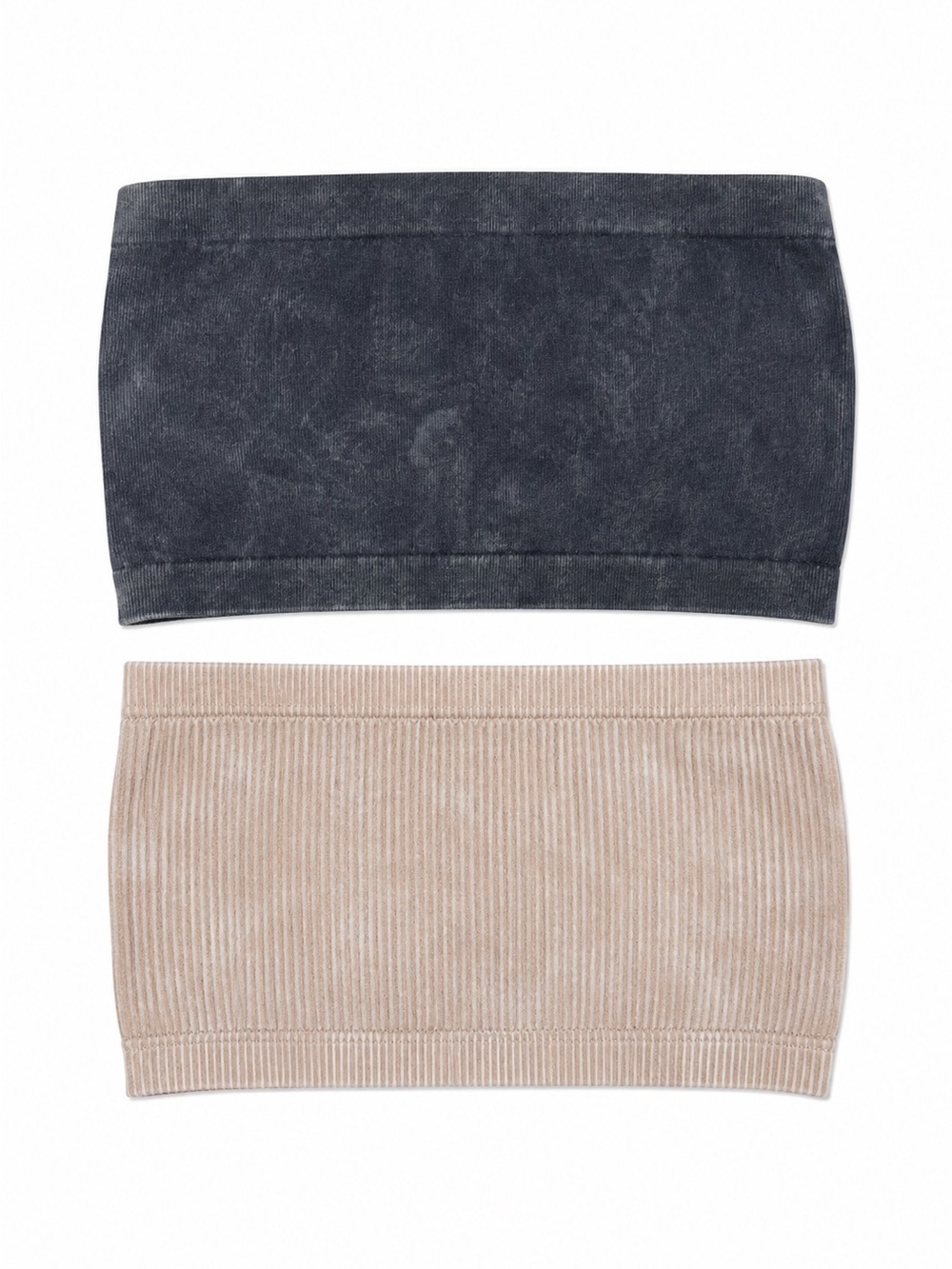 Zenana Outfitters 2-Pack Seamless Bandeau Bras S/M Charcoal Beige Ribbed NWOT
